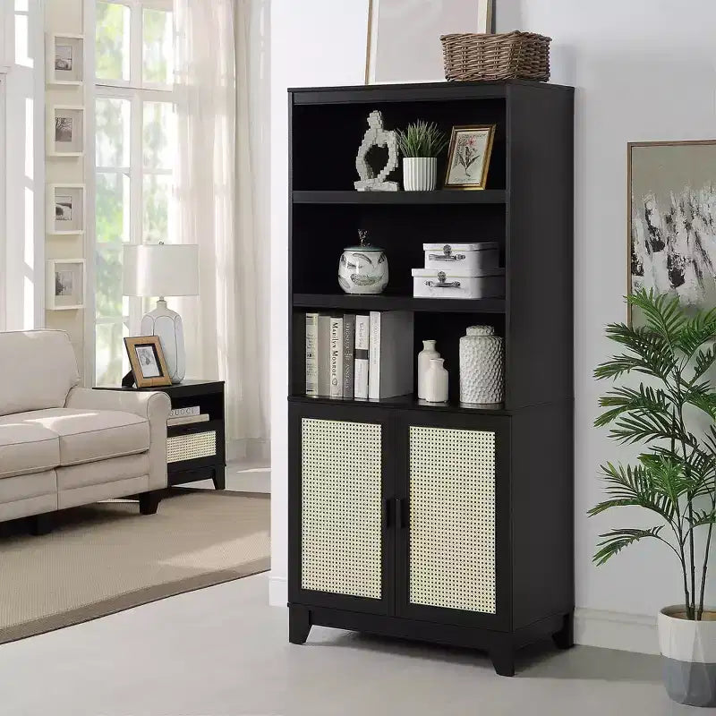 Modern 7 Shelf Cane Bookcase