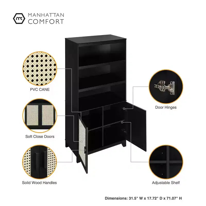 Modern 7 Shelf Cane Bookcase
