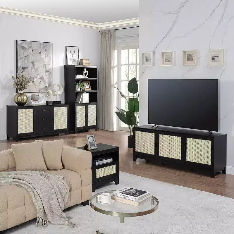 Modern 7 Shelf Cane Bookcase