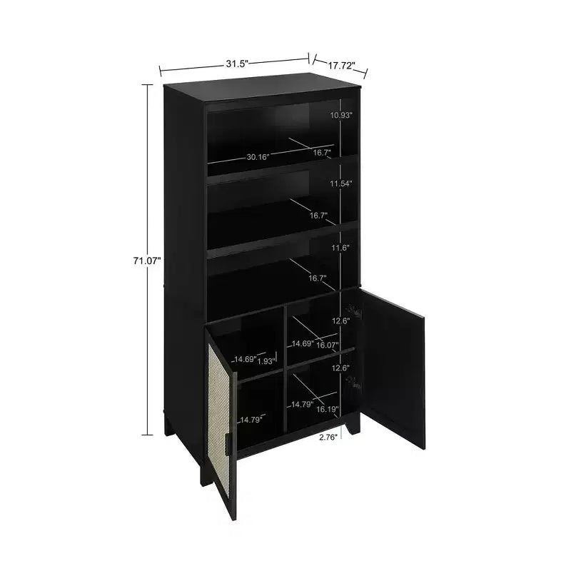 Modern 7 Shelf Cane Bookcase