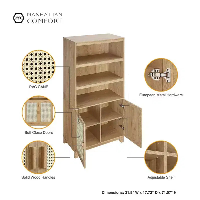 Modern 7 Shelf Cane Bookcase
