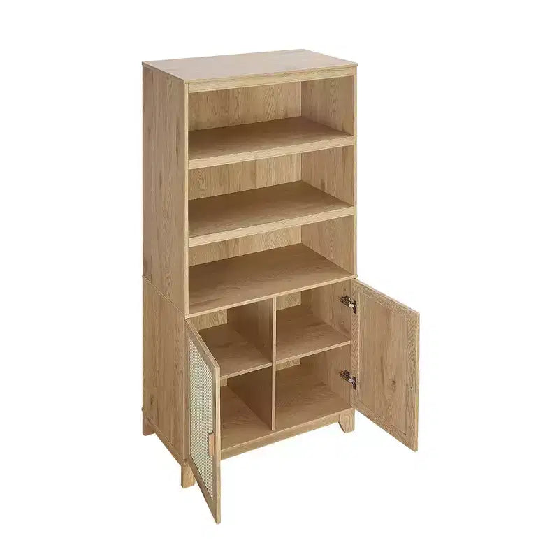 Modern 7 Shelf Cane Bookcase