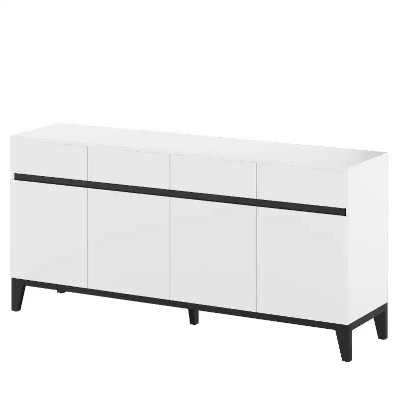 White Modern 4 Doors Sideboard Buffet With 4 Storage Drawers