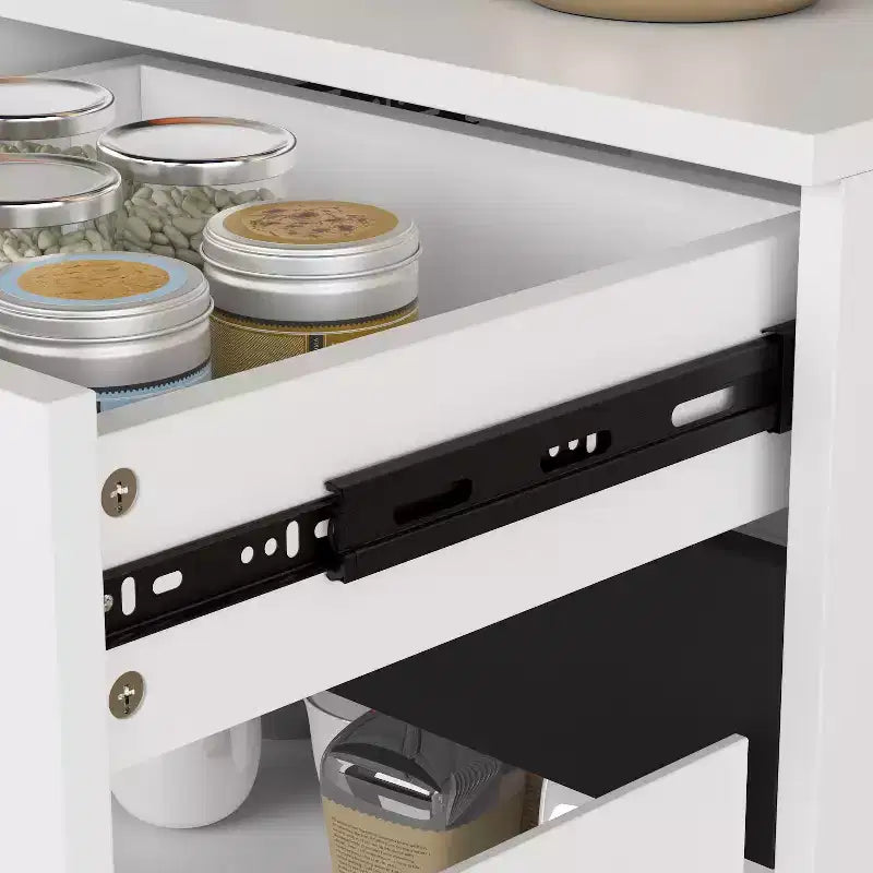 White Modern 4 Doors Sideboard Buffet With 4 Storage Drawers