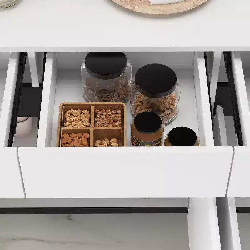 White Modern 4 Doors Sideboard Buffet With 4 Storage Drawers