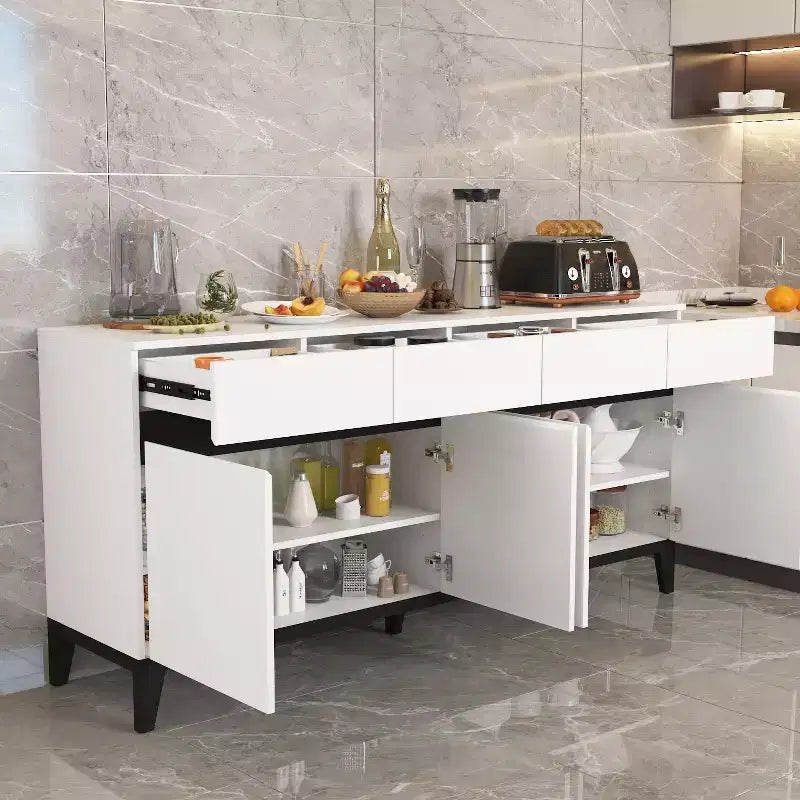 White Modern 4 Doors Sideboard Buffet With 4 Storage Drawers