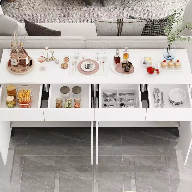 White Modern 4 Doors Sideboard Buffet With 4 Storage Drawers
