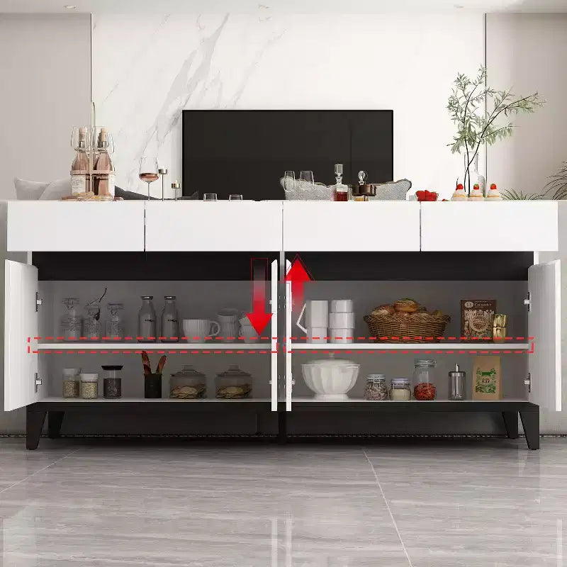 White Modern 4 Doors Sideboard Buffet With 4 Storage Drawers