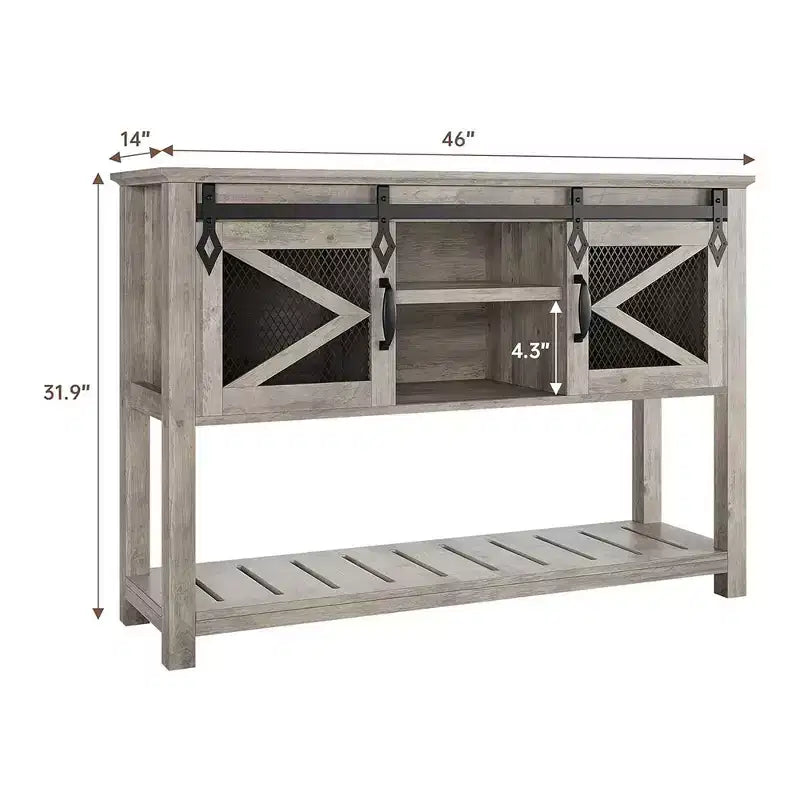 Farmhouse Entryway Table with Sliding Barn Doors, Sofa Table with Storage and Open Shelf, Console Tables for Entryway, Hallway