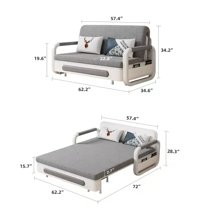 Modern Sofa Bed 62" Sleeper Sofa, Folding Mattress Couch