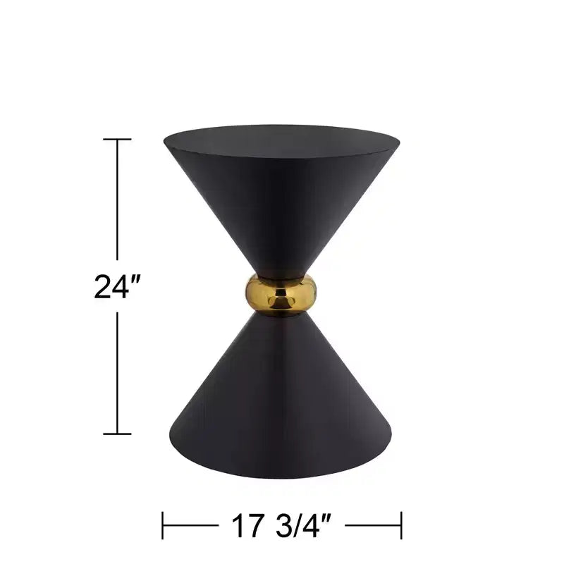 Mid-Century Modern Metal Hourglass Round Accent Side End Table 17 3/4 Wide Black Gold Ring for Living Room