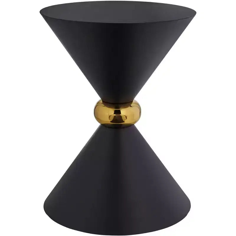 Mid-Century Modern Metal Hourglass Round Accent Side End Table 17 3/4 Wide Black Gold Ring for Living Room