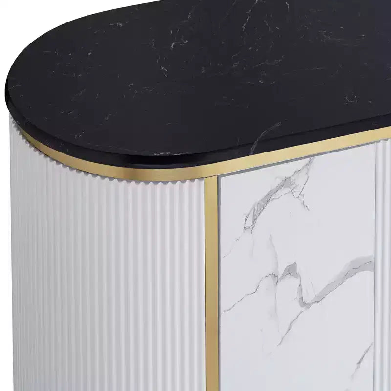 Modern White Oval Console Table 38 1/4 x 15 1/4 with Storage Black Marble Tabletop for Living Room Home