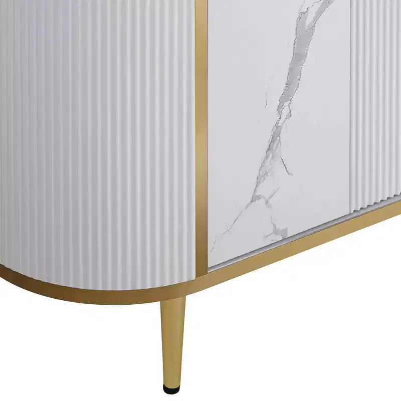 Modern White Oval Console Table 38 1/4 x 15 1/4 with Storage Black Marble Tabletop for Living Room Home