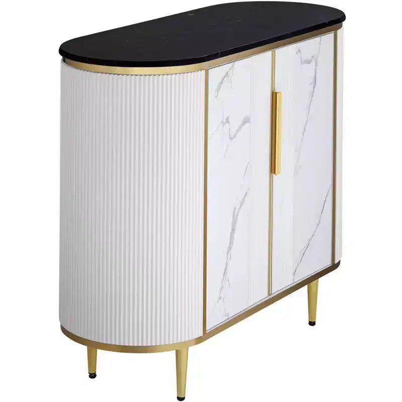 Modern White Oval Console Table 38 1/4 x 15 1/4 with Storage Black Marble Tabletop for Living Room Home