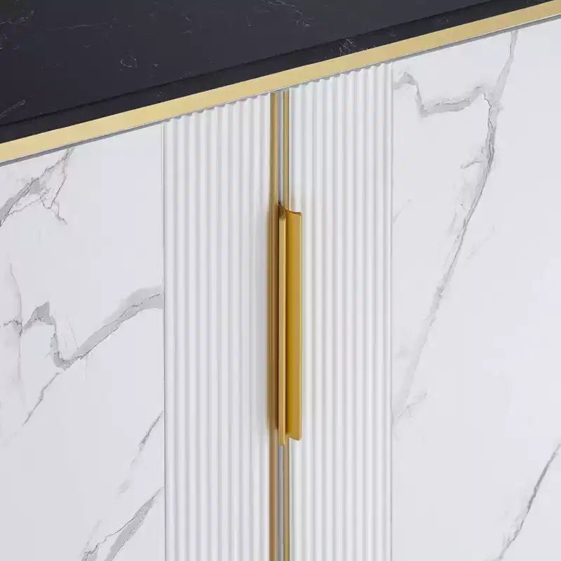 Modern White Oval Console Table 38 1/4 x 15 1/4 with Storage Black Marble Tabletop for Living Room Home
