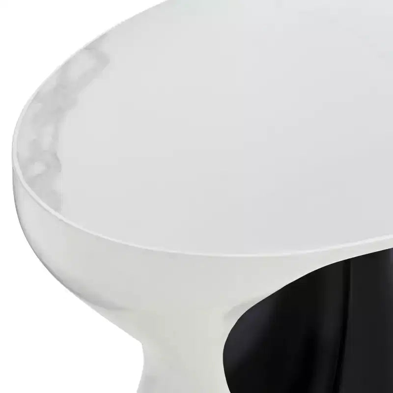 Modern Black Oval Coffee Table 27 1/2 x 17 1/2 White Marble Tabletop and Side for Living Room Bedroom House