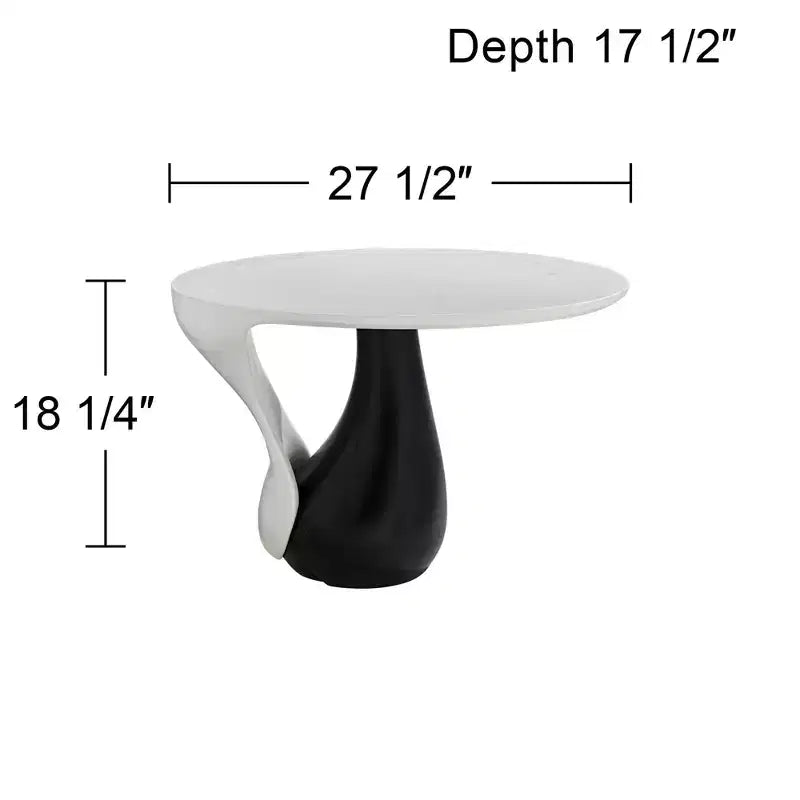 Modern Black Oval Coffee Table 27 1/2 x 17 1/2 White Marble Tabletop and Side for Living Room Bedroom House