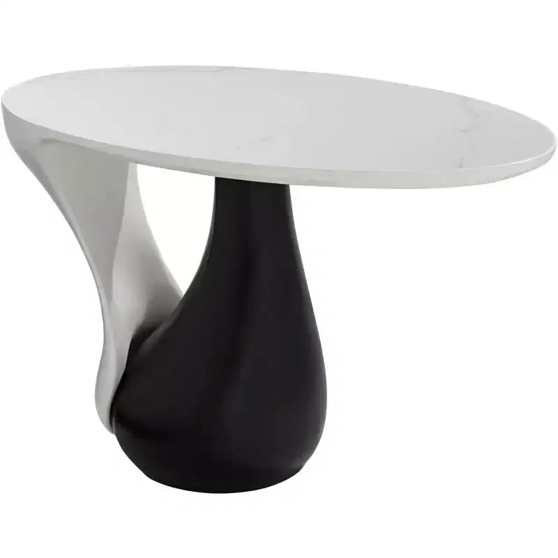Modern Black Oval Coffee Table 27 1/2 x 17 1/2 White Marble Tabletop and Side for Living Room Bedroom House