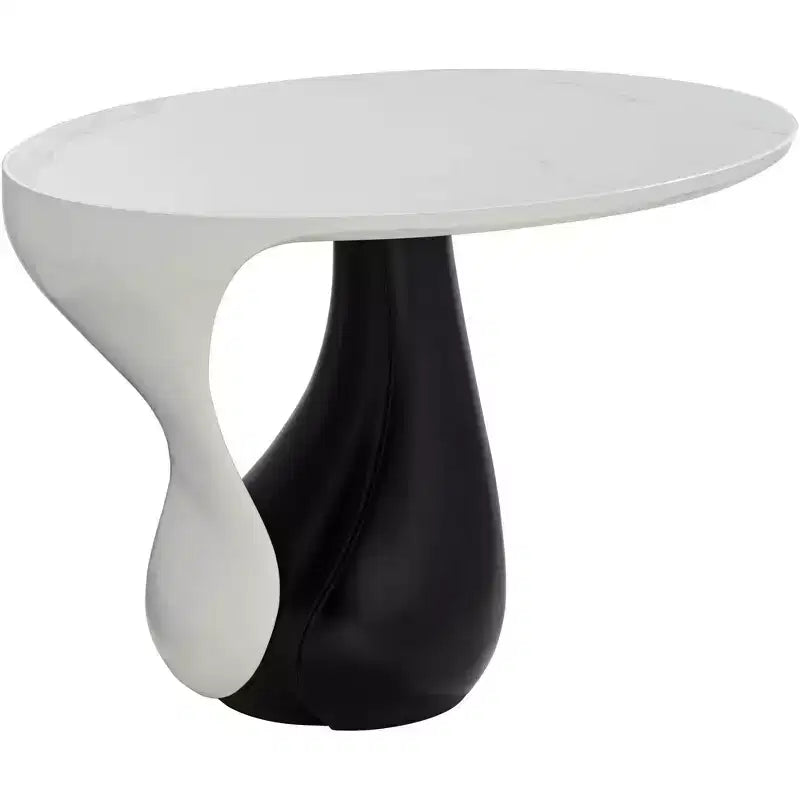 Modern Black Oval Coffee Table 27 1/2 x 17 1/2 White Marble Tabletop and Side for Living Room Bedroom House
