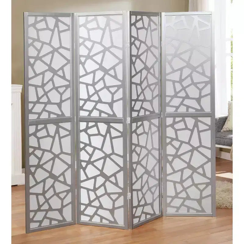 4 Panel Screen Room Divider Silver