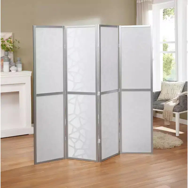 4 Panel Screen Room Divider Silver