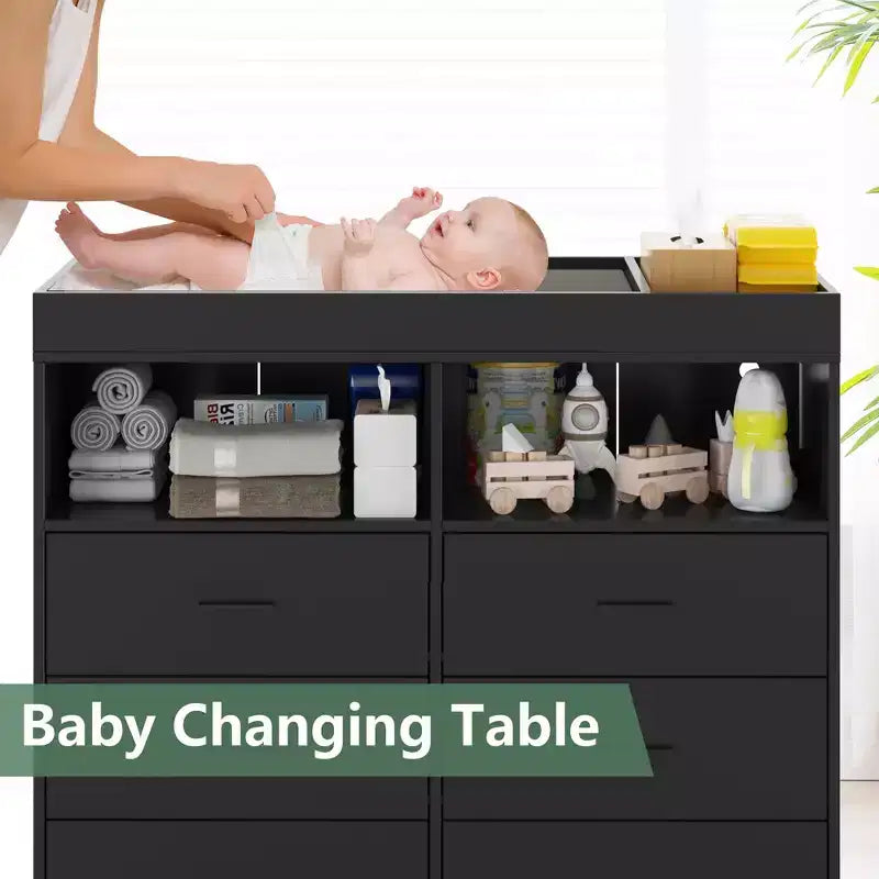Baby Changing Table Dresser with Drawers, Baby Changing Station with Changing Table Top, Baby Dresser for Newborns Infants