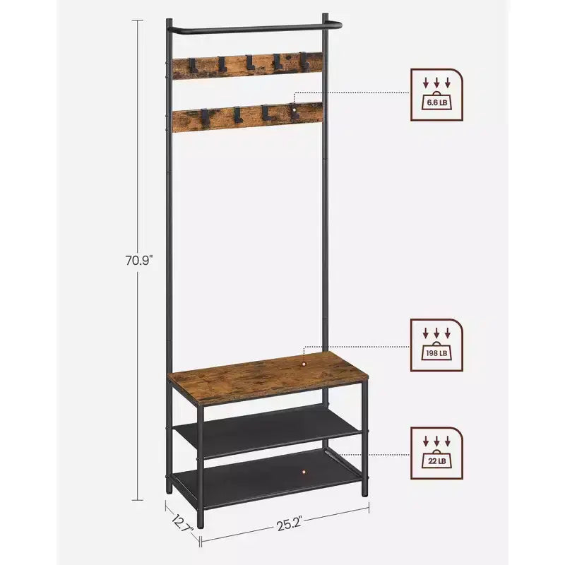 Hall Tree with Bench and Shoe Storage, Entryway Bench with Coat Rack Stand and Shoe Rack, Fabric Shelves