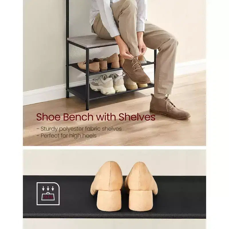 Hall Tree with Bench and Shoe Storage, Entryway Bench with Coat Rack Stand and Shoe Rack, Fabric Shelves