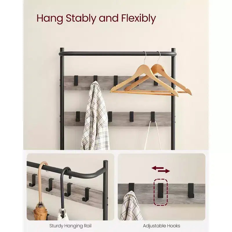 Hall Tree with Bench and Shoe Storage, Entryway Bench with Coat Rack Stand and Shoe Rack, Fabric Shelves