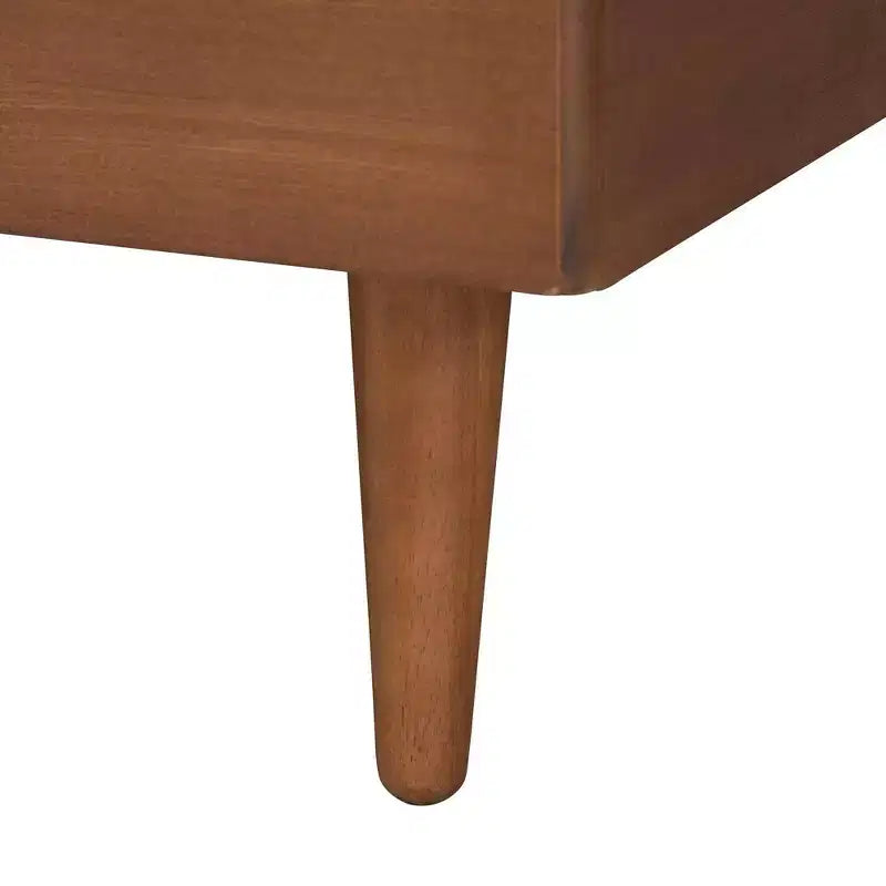Fabric and Wood Platform Bed with Floating Side Table Gray/Walnut Brown