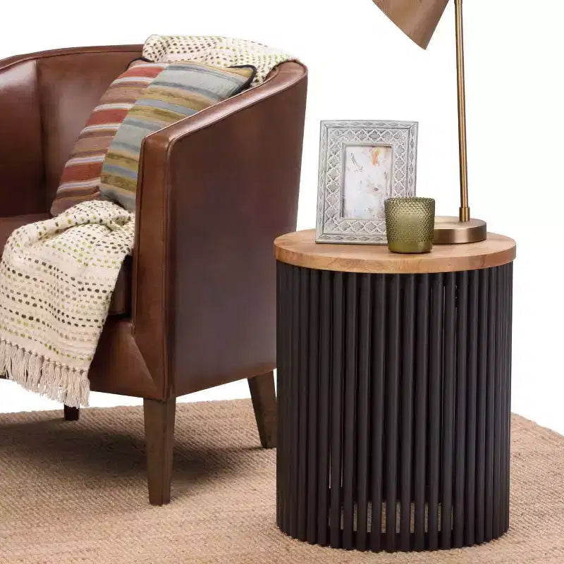 18" Metal and Wood Accent Table