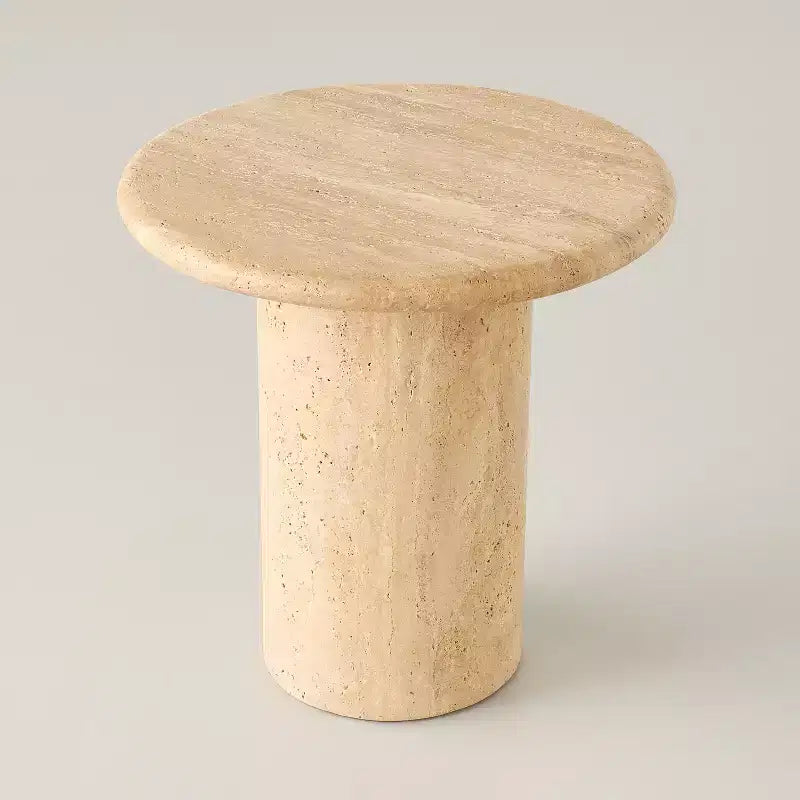 Round Travertine Accent Table